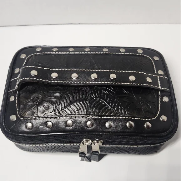 American West Studded Black Leather Toiletry Bag - Picture 4 of 14